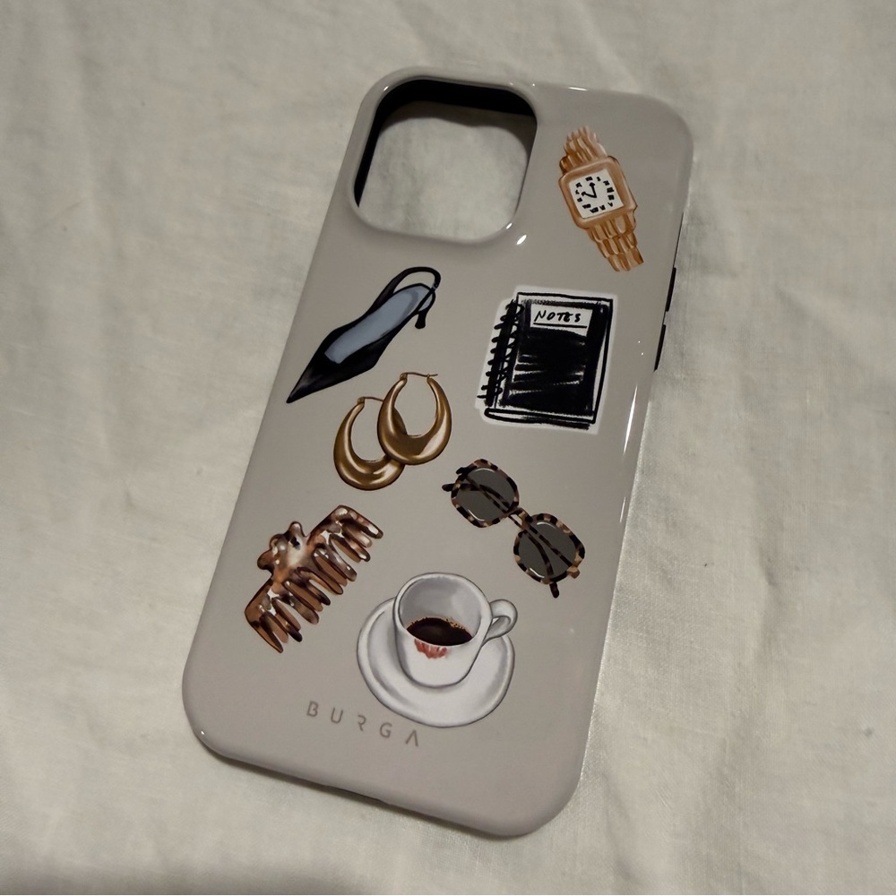 BURGA iPhone 14 Pro Max Cream Phone Case with Fashion Icons